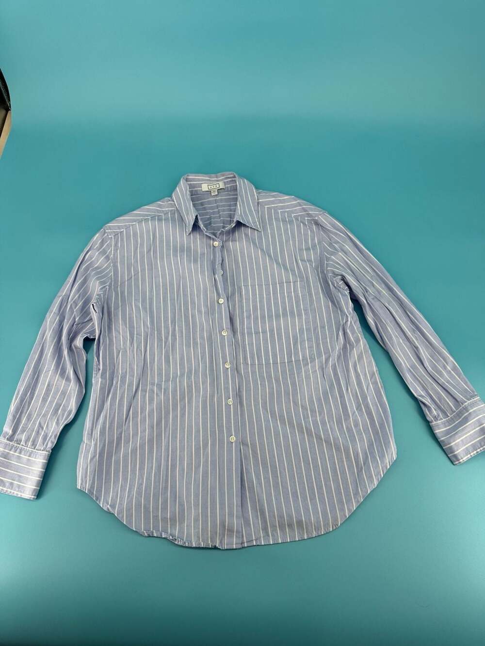AYR The Deep End Button Up Shirt Blue White Striped Size S